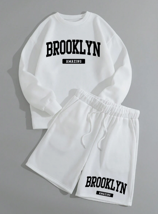 Men's Thermal Lined Letter Print Sweatshirt with Drawstring Waist Shorts Men's Thermal Lined Letter Print Sweatshirt with Drawstring Waist Shorts