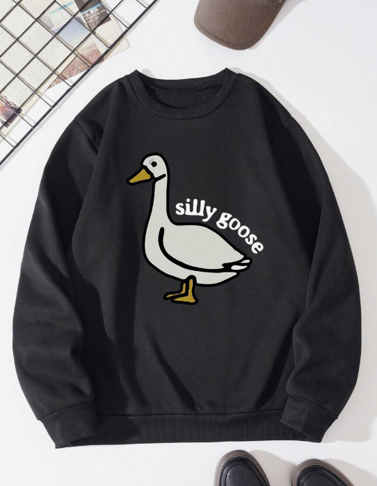 Men's Thermal Lined Sweatshirt with Duck and Slogan Print Men's Thermal Lined Sweatshirt with Duck and Slogan Print