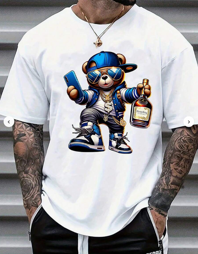 Men's Summer Cartoon Bear Printed Round Neck Short Sleeve Casual T-Shirt Men's Summer Cartoon Bear Printed Round Neck Short Sleeve Casual T-Shirt